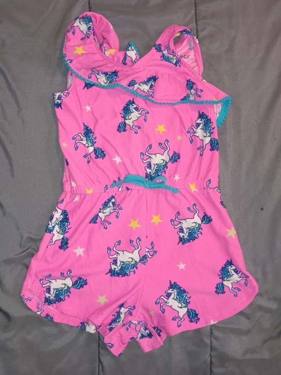Kidgets Other - Kidgets Pink Unicorn Tank Romper with Teal Trim